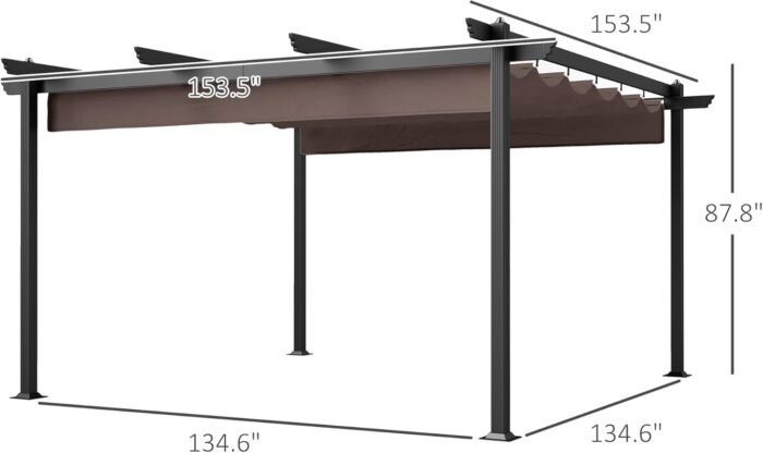 The gazebo set up outdoors with retractable canopy for shade and sun protection.