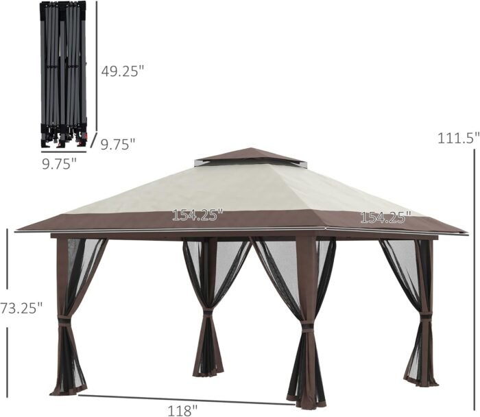 The mesh netting of the gazebo keeps insects out while allowing airflow.