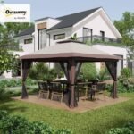 The gazebo being quickly set up with the included carrying bag for easy storage.