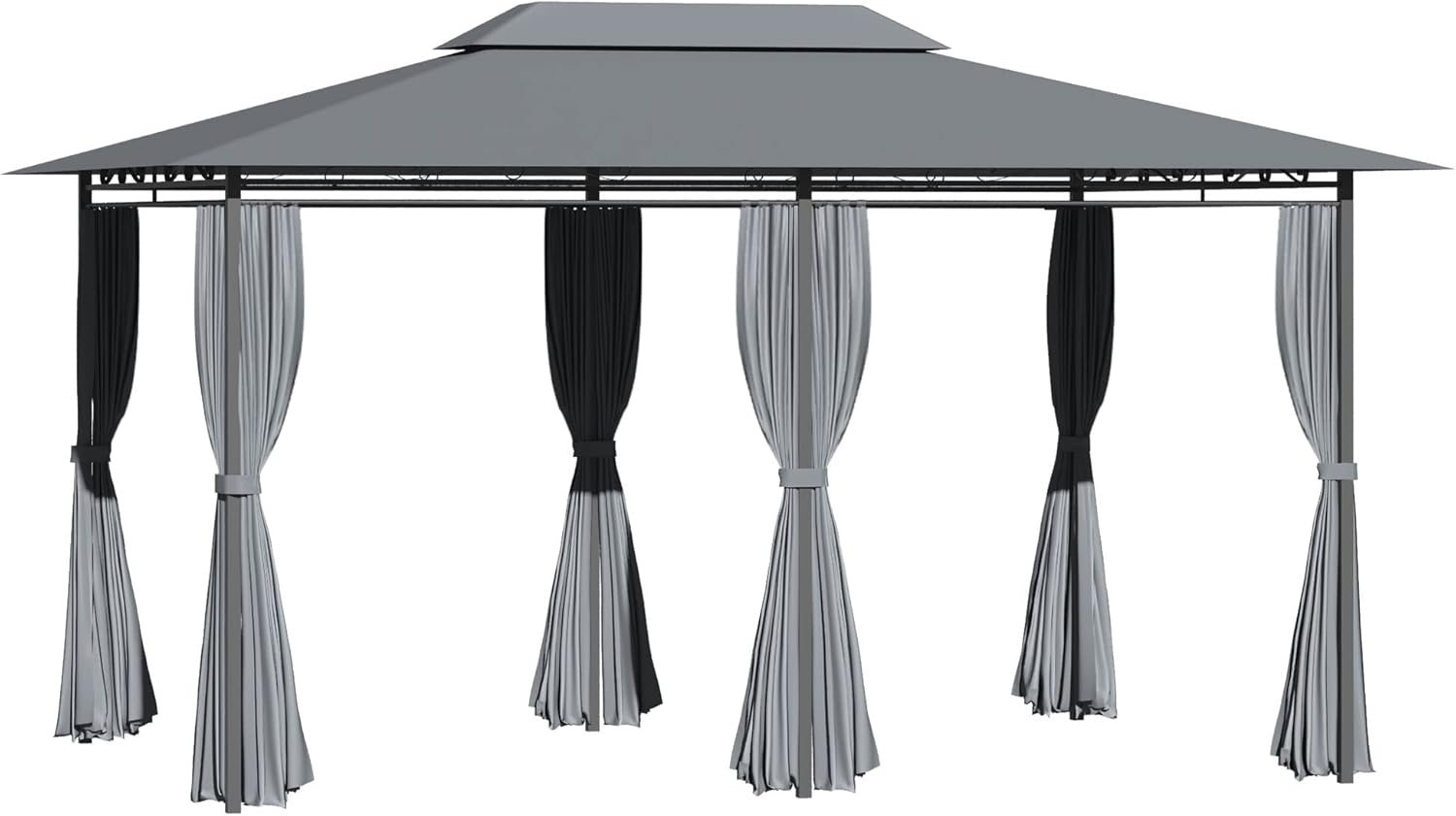 Outsunny 10x13 Gazebo Canopy The Gazebo Canopy set up outdoors with double roof, steel frame, and curtains for patios and backyard gatherings.