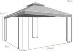 The outdoor gazebo set up in a backyard with double-tier canopy and corner shelves.