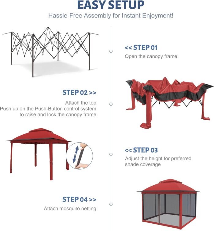 Breathable mesh netting on the gazebo canopy to keep out bugs while allowing airflow.