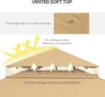 The two-tier canopy of the outdoor gazebo allows airflow and rain drainage.