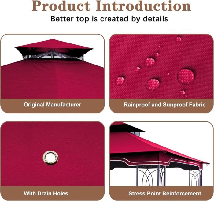 Replacement Gazebo Canopy fits securely onto the 10x12 Regency II frame for patio or garden use.