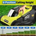 Close-up of the dual 20V 4.0Ah batteries powering the electric lawn mower.