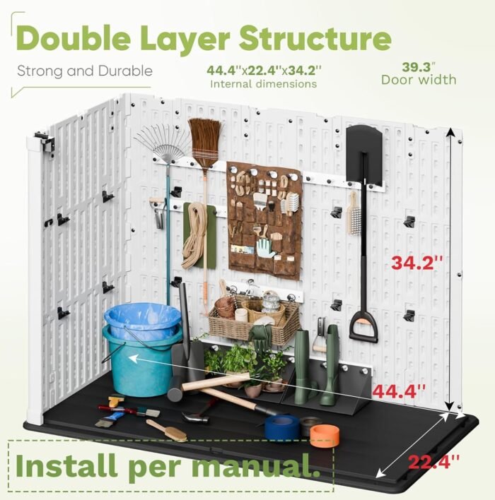 shed showing the horizontal cabinet placed on a patio or deck, suitable for various outdoor environments.