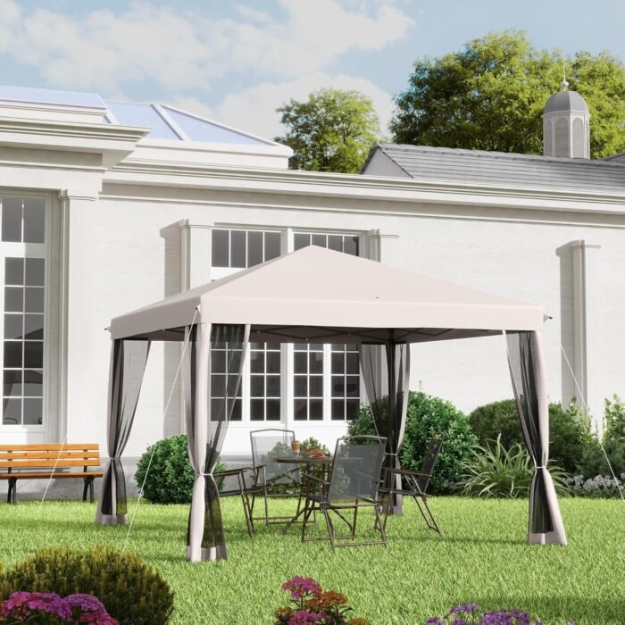 Gazebo showcasing the frame legs and system for easily adjusting the overall height of the instant tent.