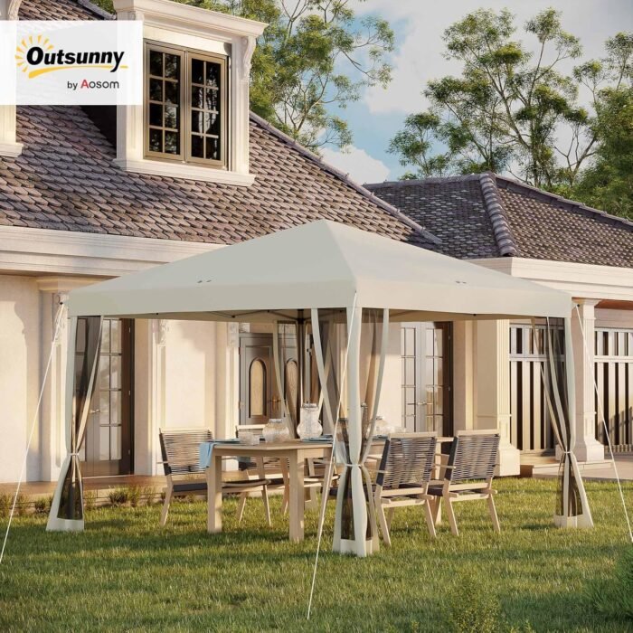 Gazebo highlighting the simple pop-up frame mechanism and quick setup process for event use.